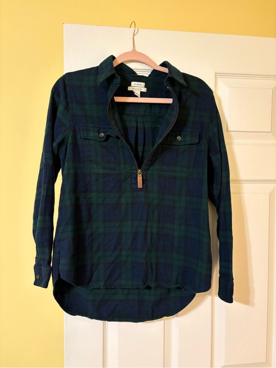 L.L. Bean Tops - L.L. Bean Navy and Green Plaid Half-Zip Shirt